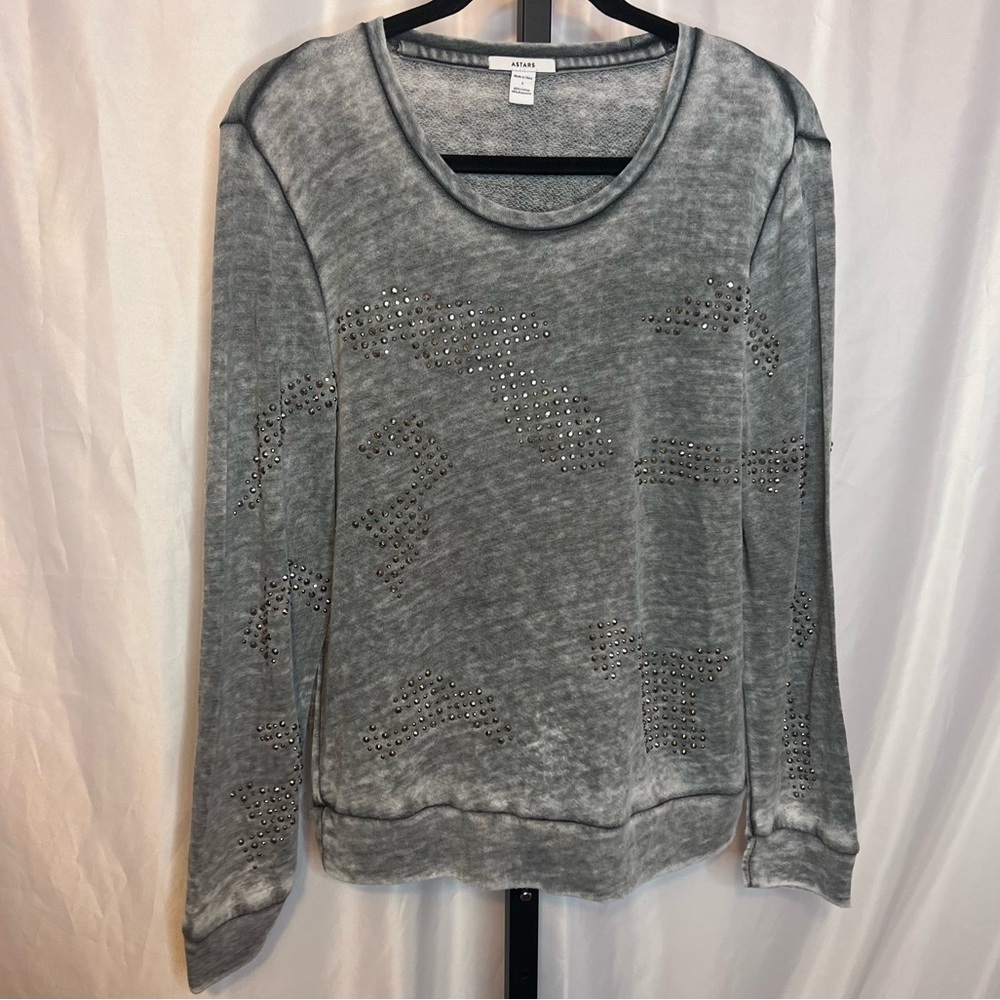 Astars Gray Long Sleeve Shirt Studded Accents, size Small